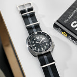 Seiko Deluxe Nylon Nato Watch Strap Black One Stripe Grey