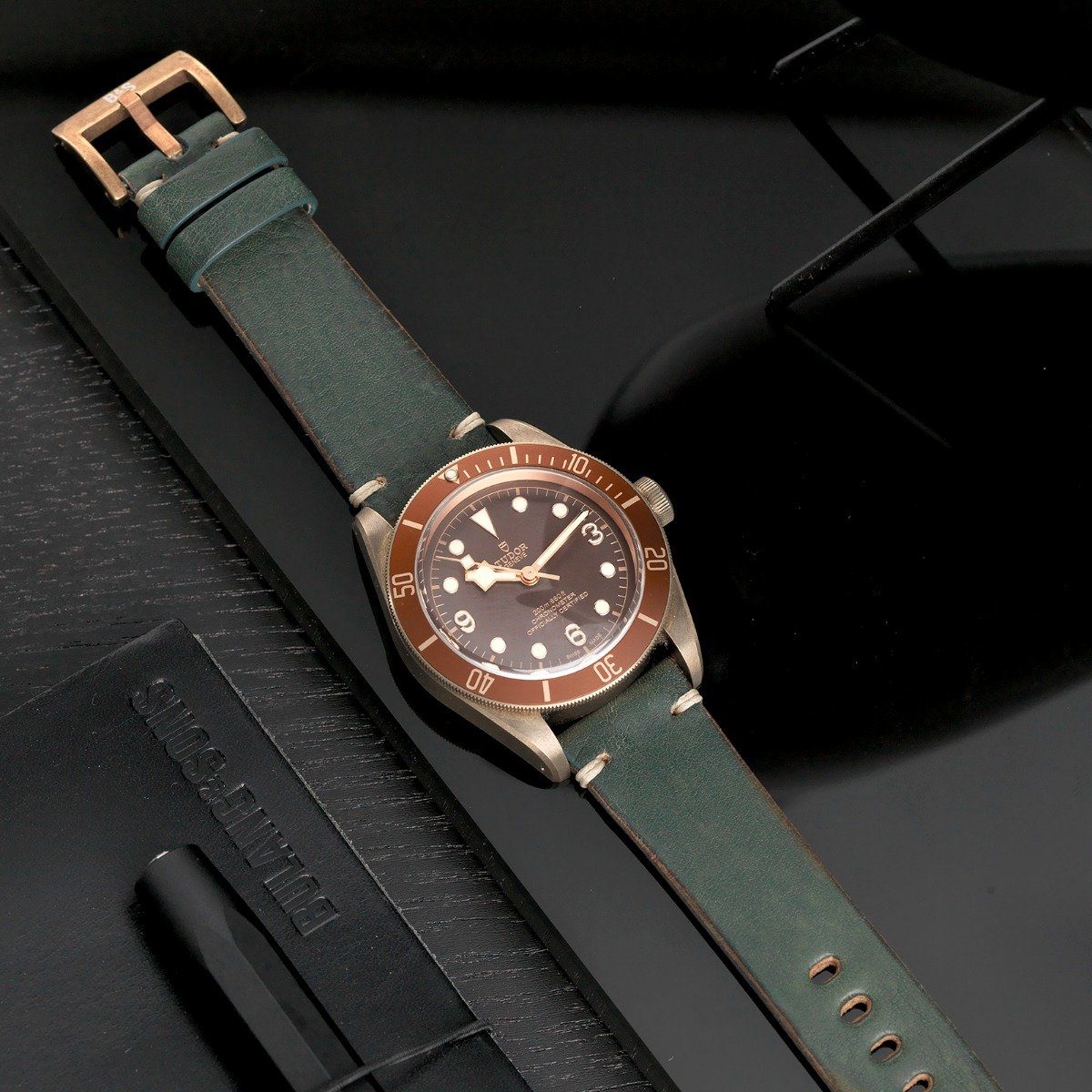 Bronze Perfect Match Vintage Green Leather Watch Strap