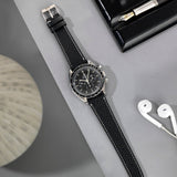 Omega Rich Black Creme Stitch Leather Watch Strap