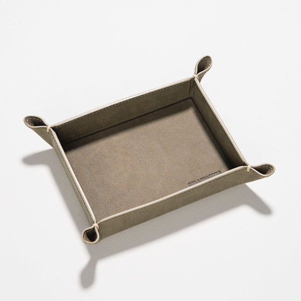 Grey Rugged Small Leather Valet Tray