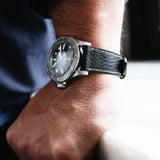 Rolex 5513 Submariner Rich Black Creme Stitch Leather Watch Strap
