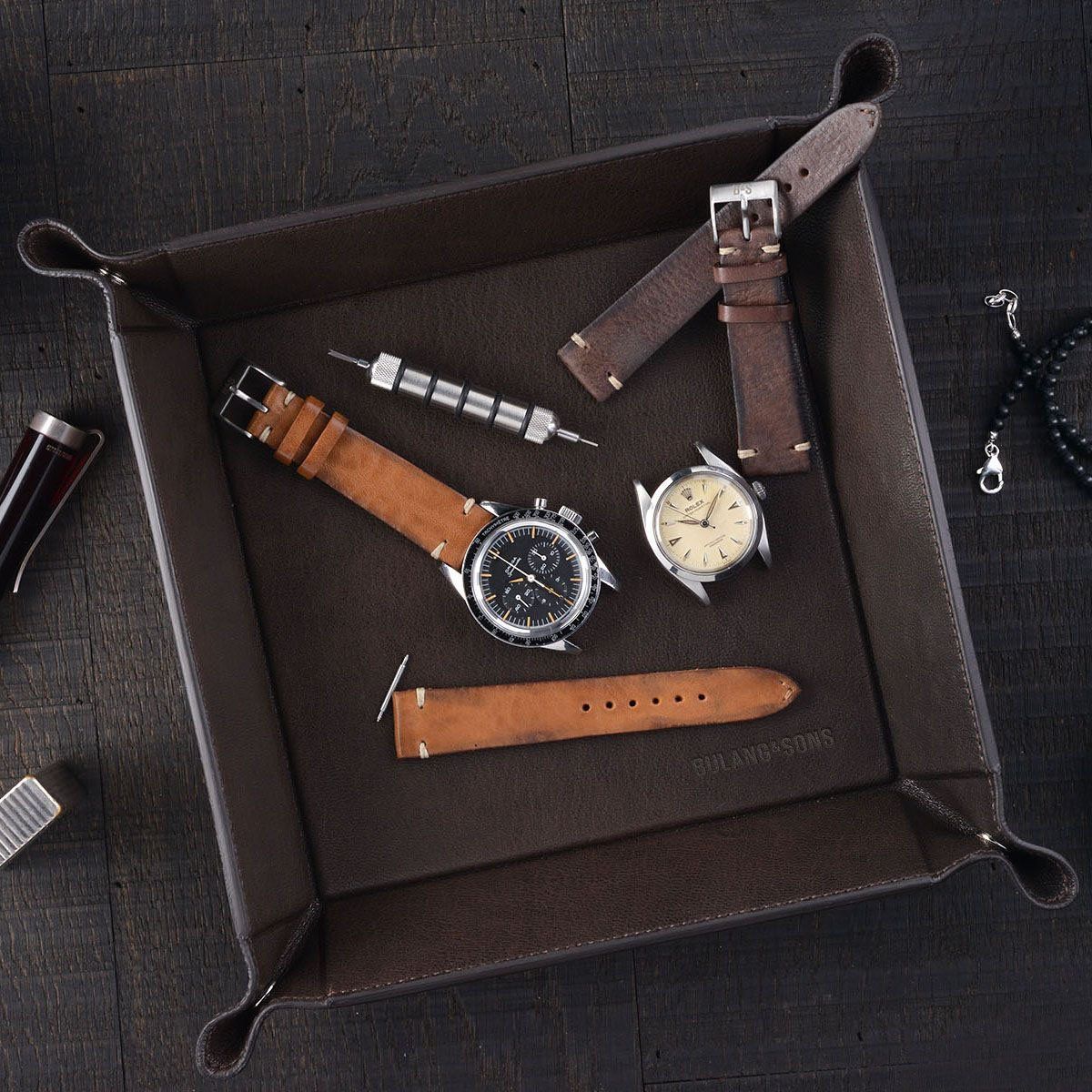 Washed Brown Big Leather Valet Tray
