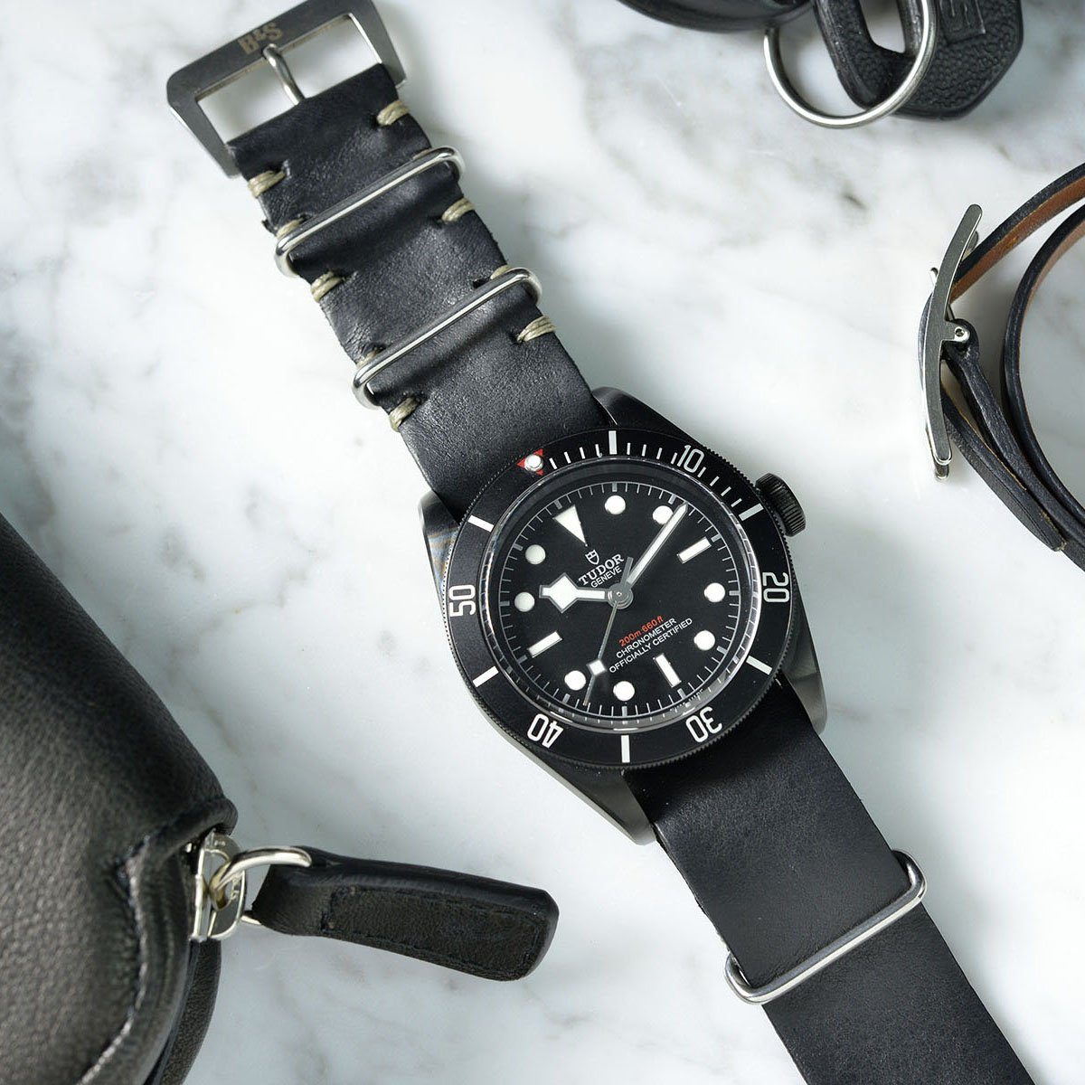 Tudor Black Nato Leather Watch Strap