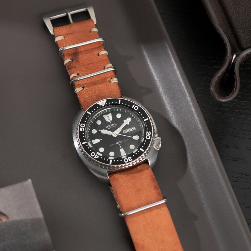 Seiko Caramel Brown Nato Leather Watch Strap
