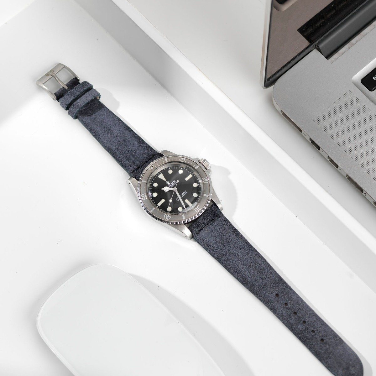 Dark Grey Silky Suede Leather Watch Strap