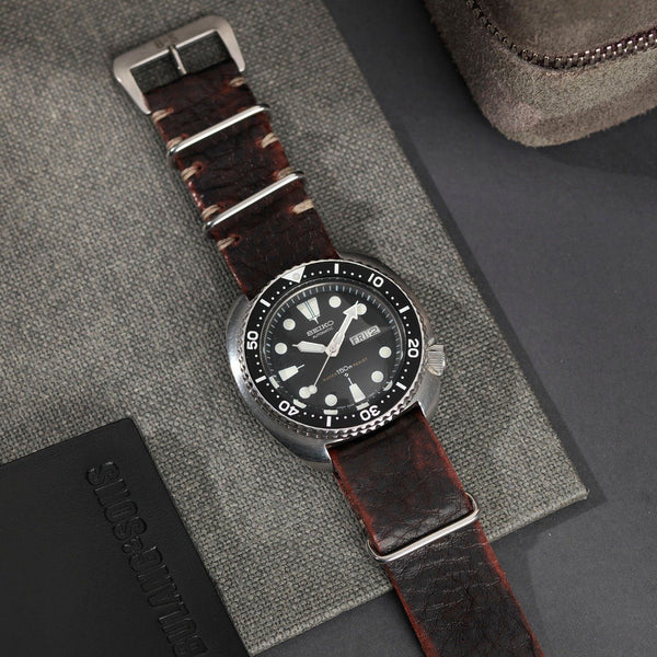 Seiko Diablo Black Nato Leather Watch Strap