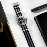Rolex Deluxe Nylon Nato Watch Strap Black Two Stripes Grey