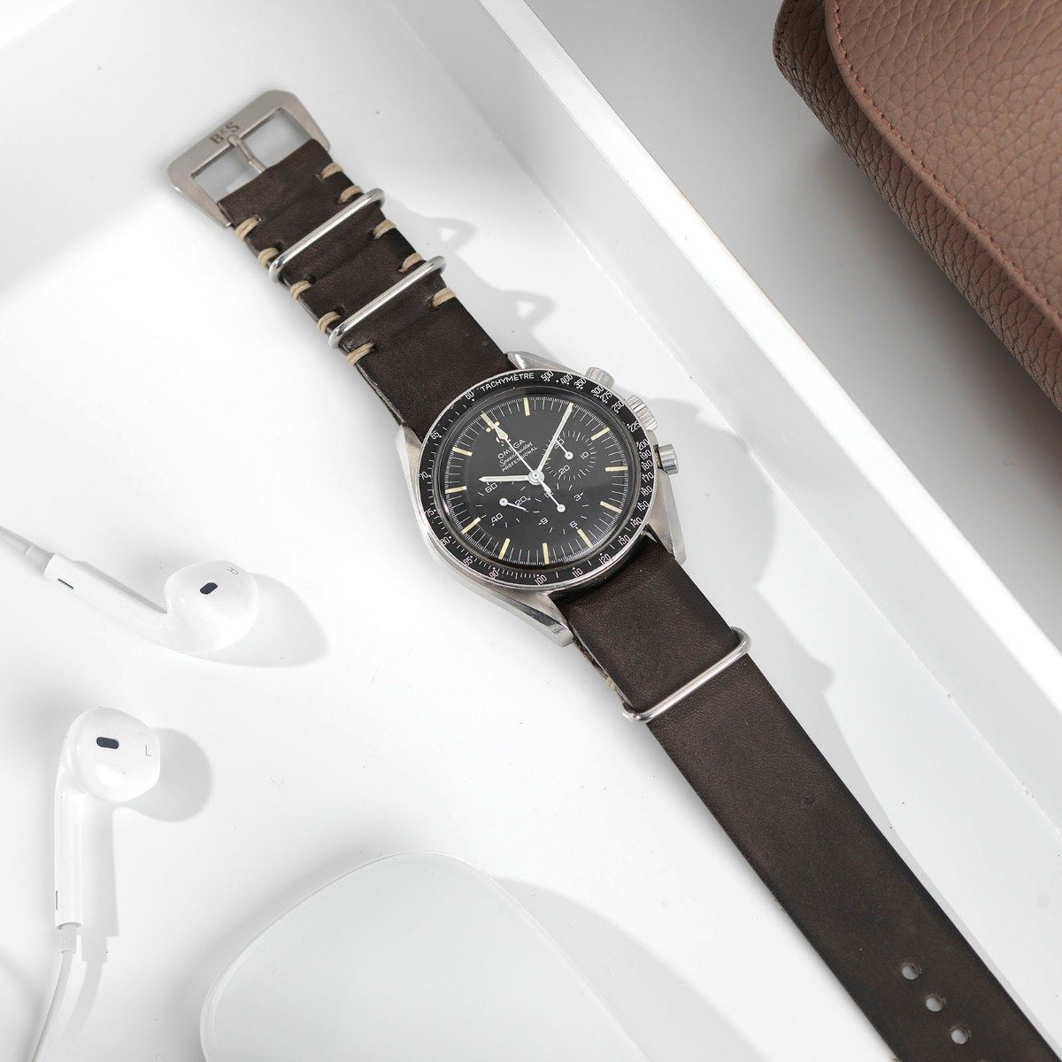 Omega Piombo Grey Nato Leather Watch Strap